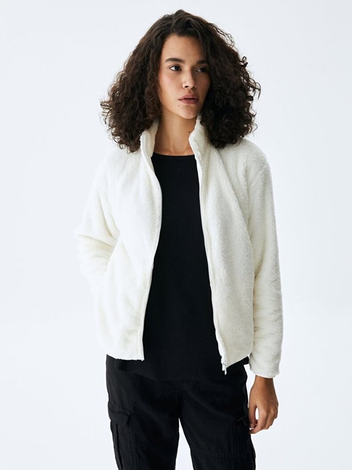 Beyaz Peluş Kadın Ceket - Görsel 3