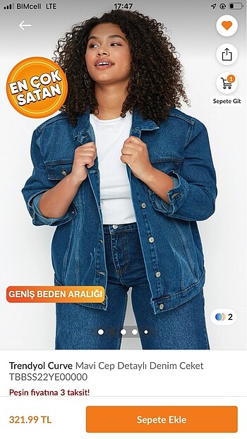 Trendyol curve mavi denim ceket