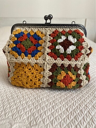 Örgü kroşe burslu clutch portföy çanta