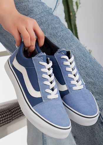 37 Beden Mavi Bağcıklı Denim Platform Kadın Spor Ayakkabı