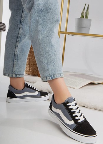 36 Beden Gri Bağcıklı Denim Kadın Sneakers