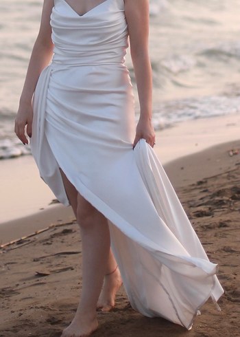 Beyaz Uzun Straplez Gelinlik + Abiye - Görsel 2