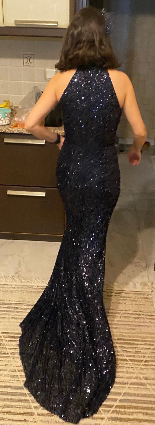 Lacivert Simli Uzun Abiye Elbise - Görsel 2