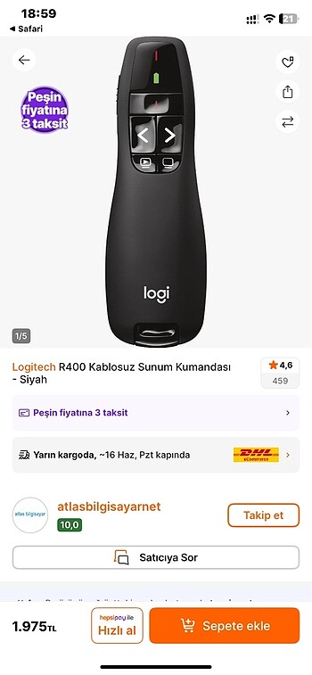 Logitech R400 Kablosuz sunum kumandası