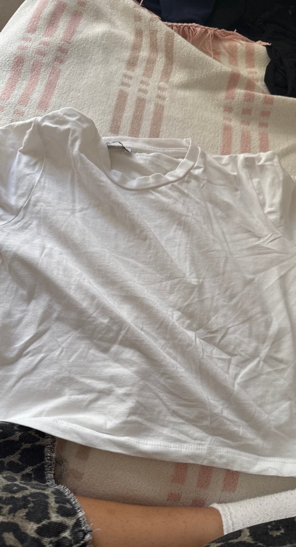 Beyaz Kısa Kollu Basic Kadın Keten Tişört - Görsel 2