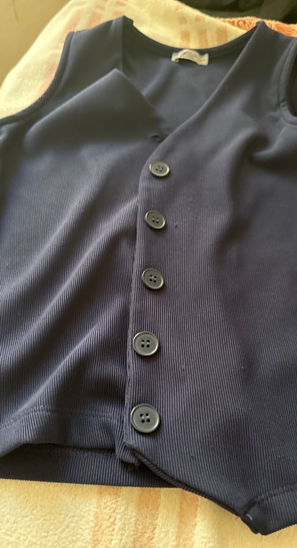 Düğmeli Lacivert Denim Kadın Yelek - Görsel 3