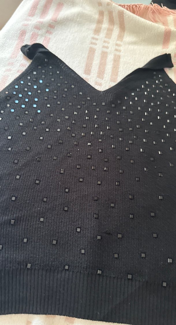 Siyah V Yaka Örgü Kadın Süveter - Görsel 2