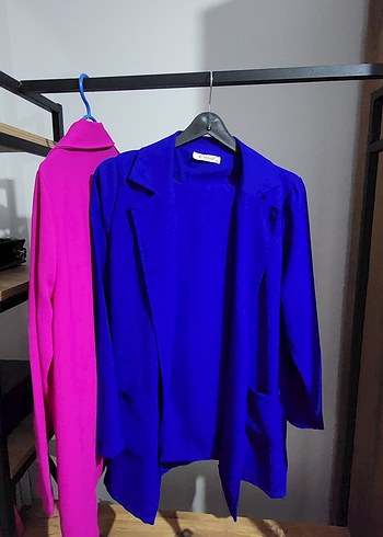 Düğmeli fuşya Kadın tesettür yada açık Ceket takım - Görsel 5