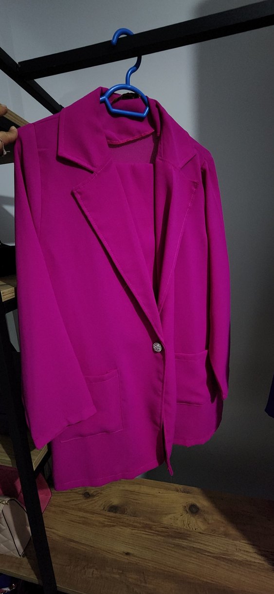 Düğmeli fuşya Kadın tesettür yada açık Ceket takım - Görsel 2