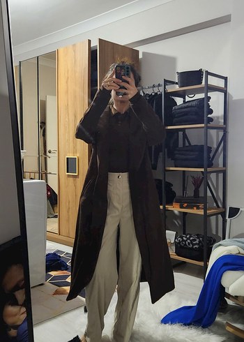 Kadın Midi Boy Kahverengi Süet Kaban - Görsel 3