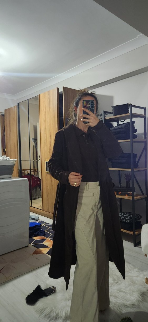 Kadın Midi Boy Kahverengi Süet Kaban - Görsel 2