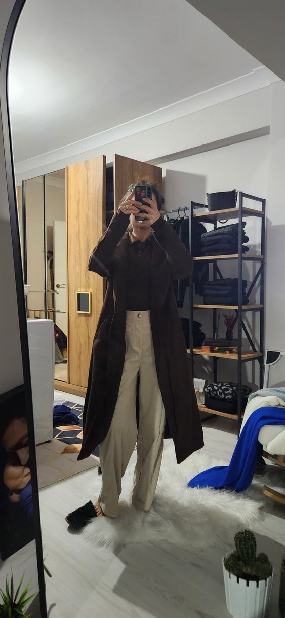 Kadın Midi Boy Kahverengi Süet Kaban - Görsel 3