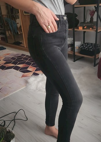 Gri Dar Kesim Midi Boy Kadın Kot Pantolon - Görsel 2