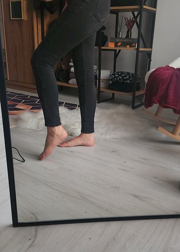 Gri Dar Kesim Midi Boy Kadın Kot Pantolon - Görsel 4