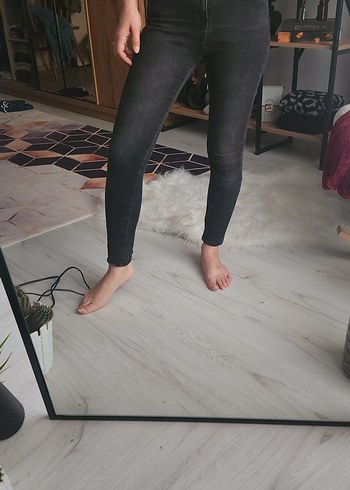 Gri Dar Kesim Midi Boy Kadın Kot Pantolon - Görsel 5