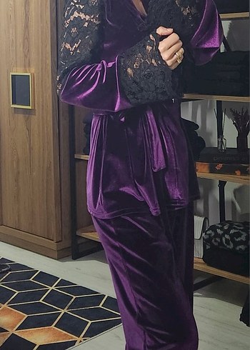 Mor Gotik Midi Kadın Sabahlık - Görsel 5