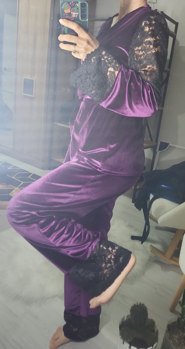 Mor Gotik Midi Kadın Sabahlık - Görsel 3