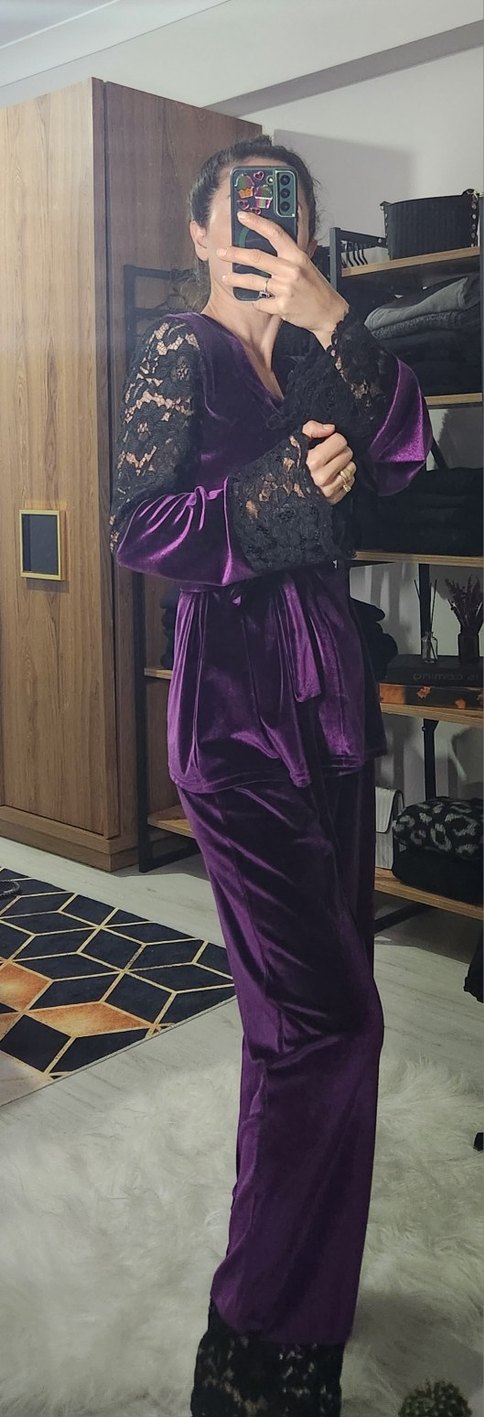 Mor Gotik Midi Kadın Sabahlık - Görsel 5