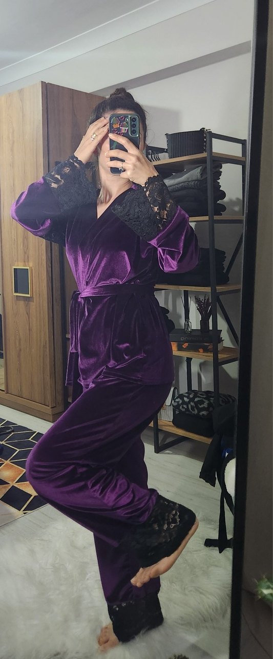 Mor Gotik Midi Kadın Sabahlık - Görsel 2