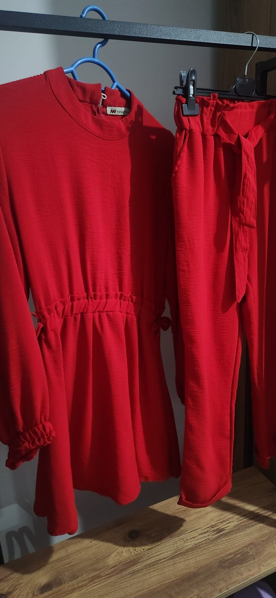 Kırmızı Midi Rahat Kadın takım - Görsel 2