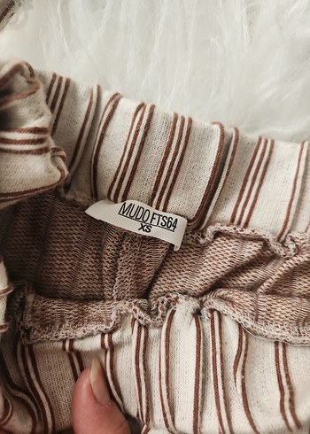 Bej Çizgili Düğmeli Pantolon - Görsel 4