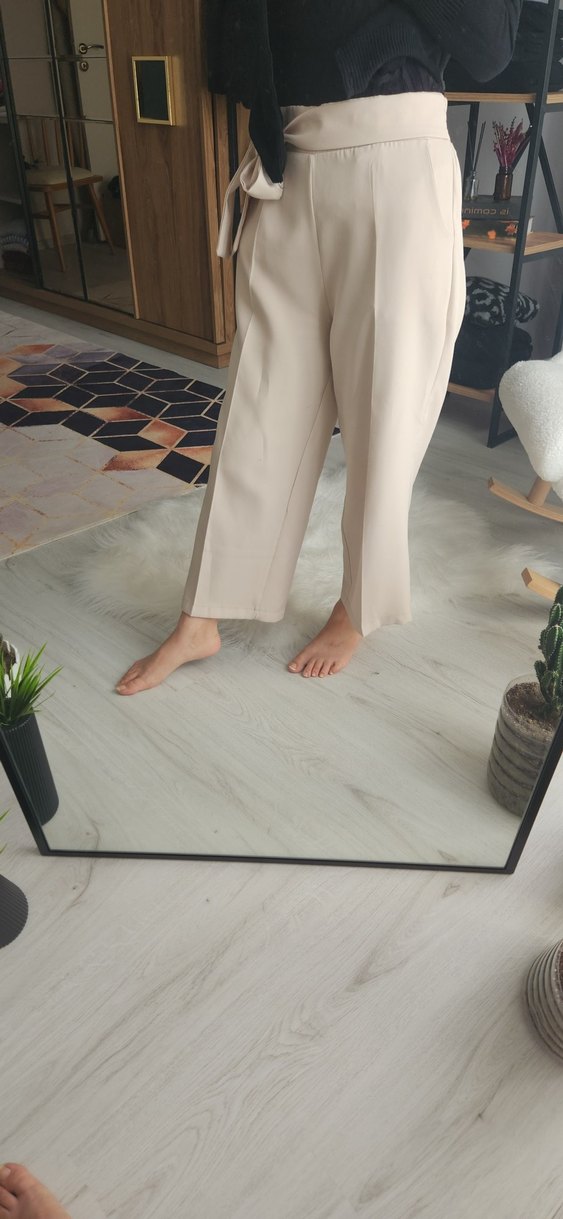 Bej Midi Kadın Kumaş Pantolon - Görsel 4