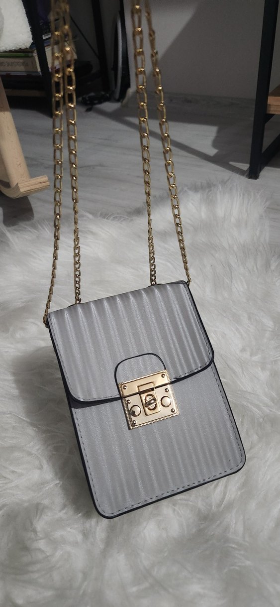 Gri Deri Kadın Çanta Tokalı - Görsel 3