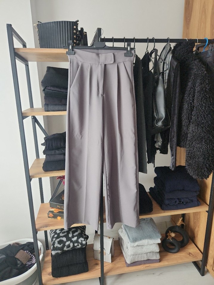 Gri Pilili Kadın Kumaş Pantolon - Görsel 3