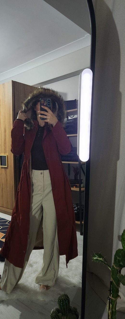 Bordo Süet Midi Boy Kürklü Kadın Mont - Görsel 2