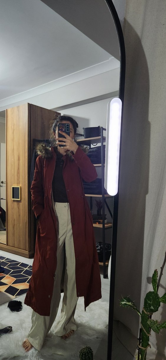 Bordo Süet Midi Boy Kürklü Kadın Mont - Görsel 4