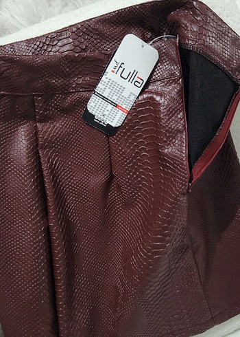 Kahverengi Deri Yılan Desenli Midi Etek - Görsel 3