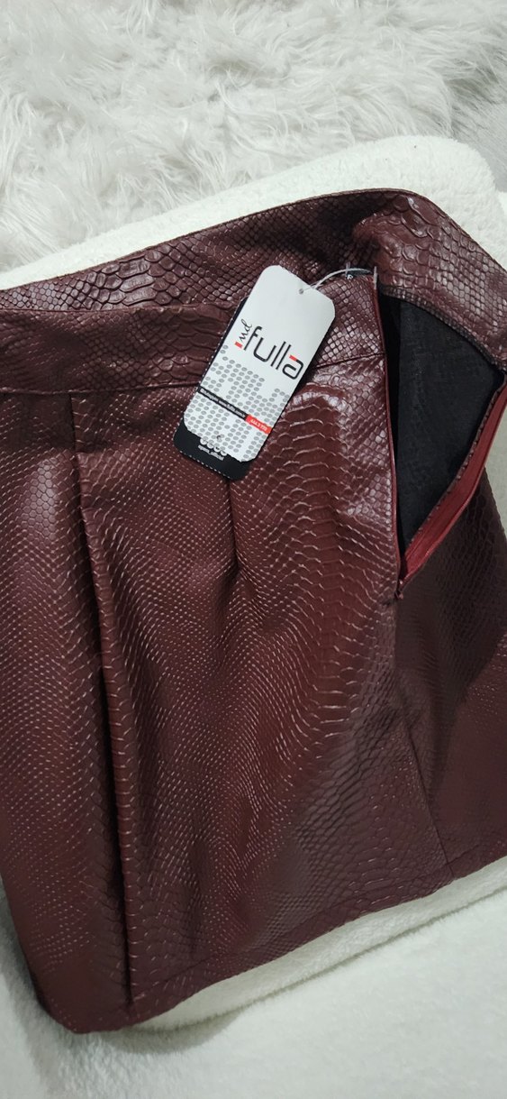 Kahverengi Deri Yılan Desenli Midi Etek - Görsel 3