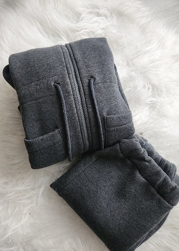 Gri Kapüşonlu Fermuarlı Eşofman Takımı - Görsel 2