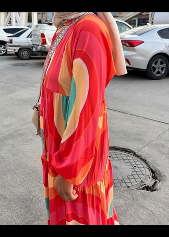 Renkli Bohem Uzun Elbise - Görsel 3