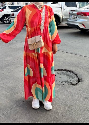 Renkli Bohem Uzun Elbise - Görsel 2
