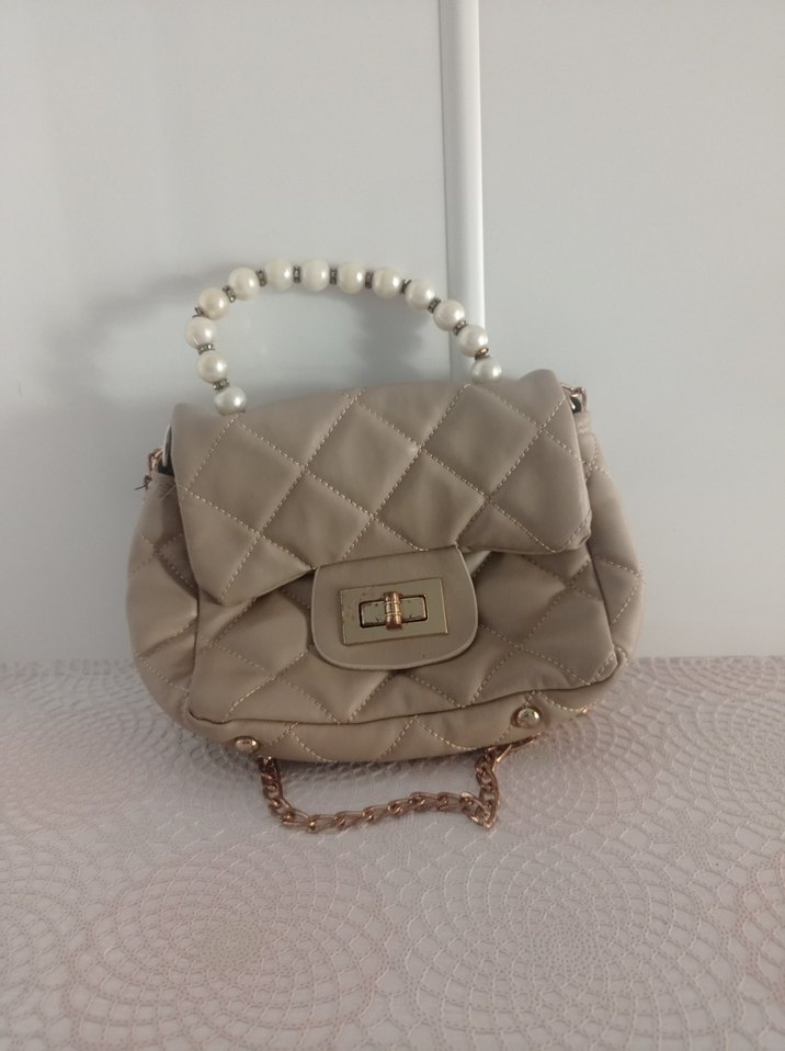 Bej Deri İşlemeli Kadın Çanta - Görsel 2