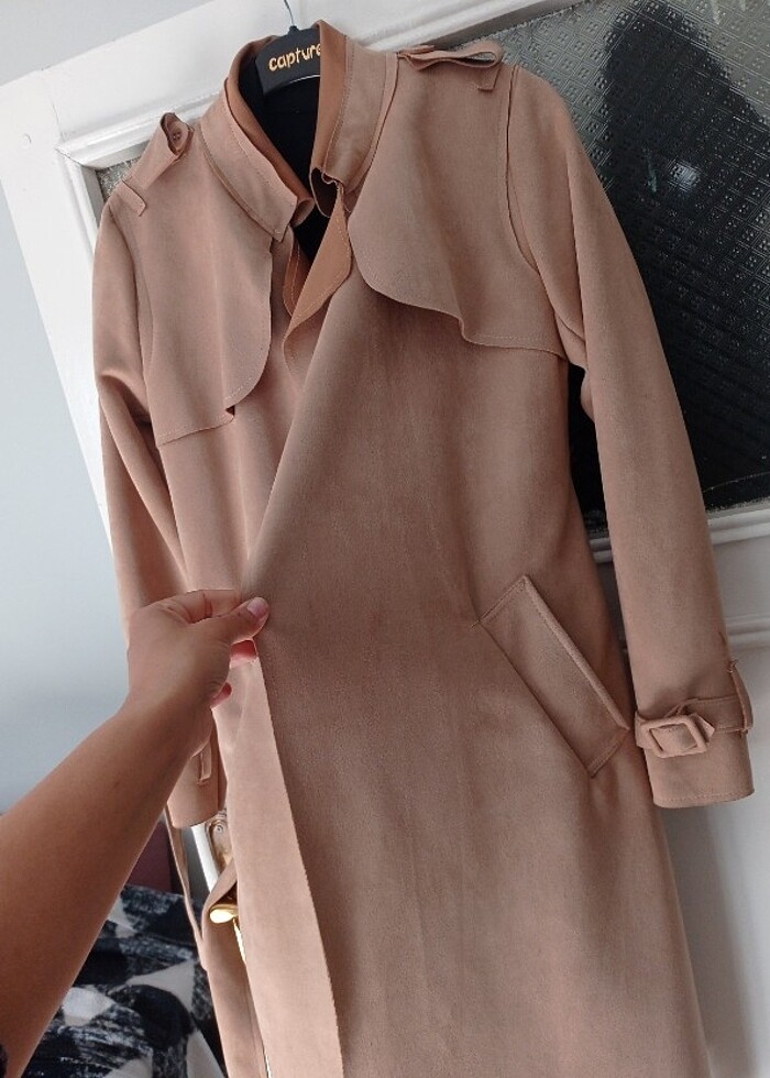 Süet trenckot  - Görsel 2