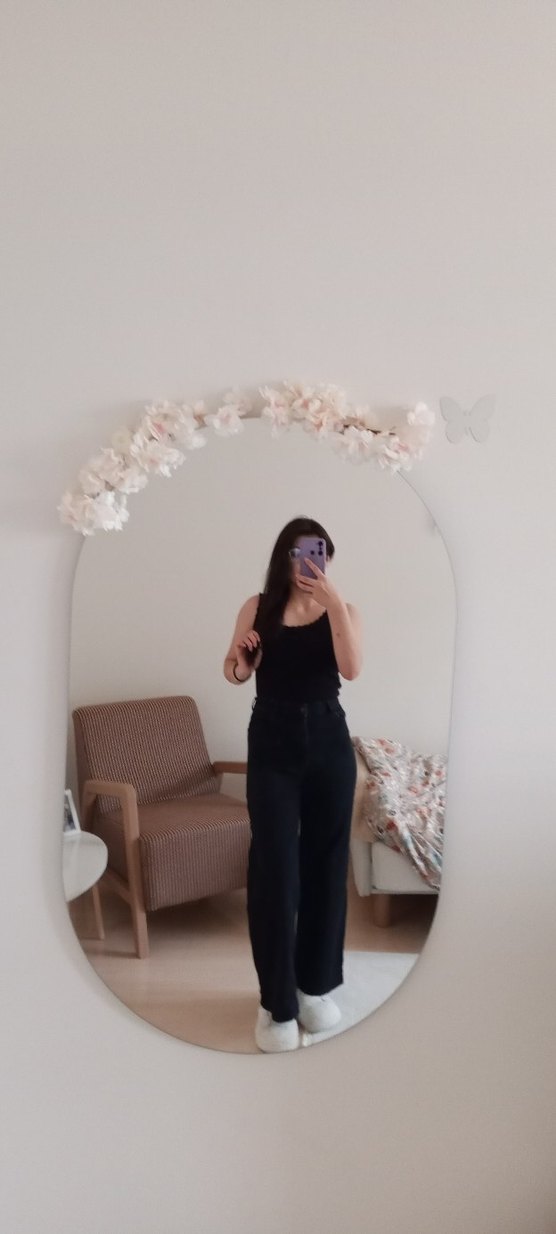 Siyah Rahat Kesim kot pantolon yüksek bel - Görsel 2