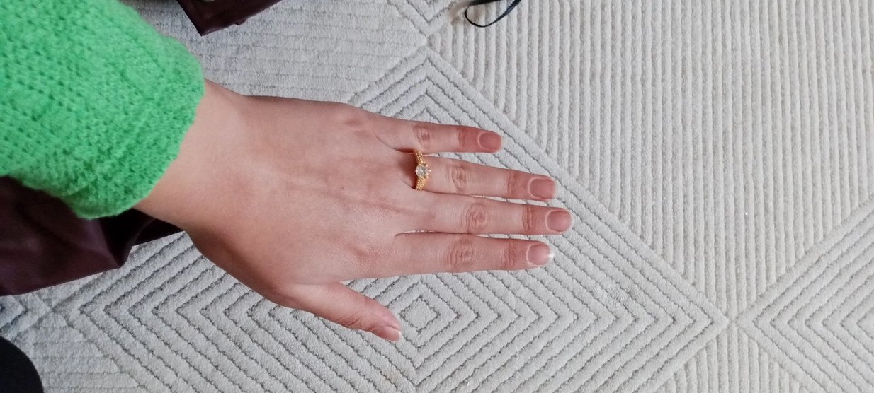 çelik İnce Boncuk Detaylı Altın Renkli Kadın Yüzük - Görsel 2