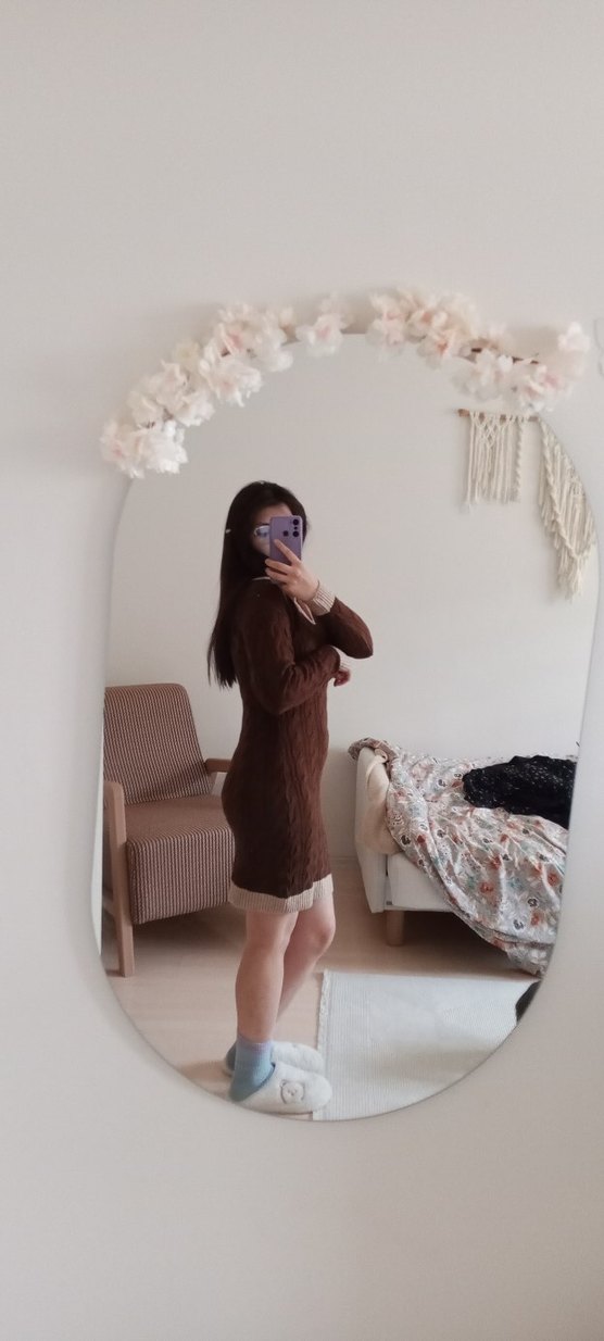 Kahverengi V Yaka Triko Midi Elbise - Görsel 2