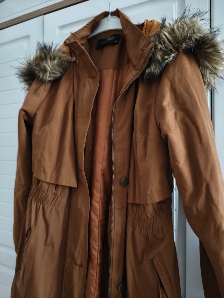 Kürklü Kahverengi mont - Görsel 4