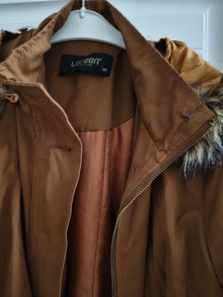 Kürklü Kahverengi mont - Görsel 3