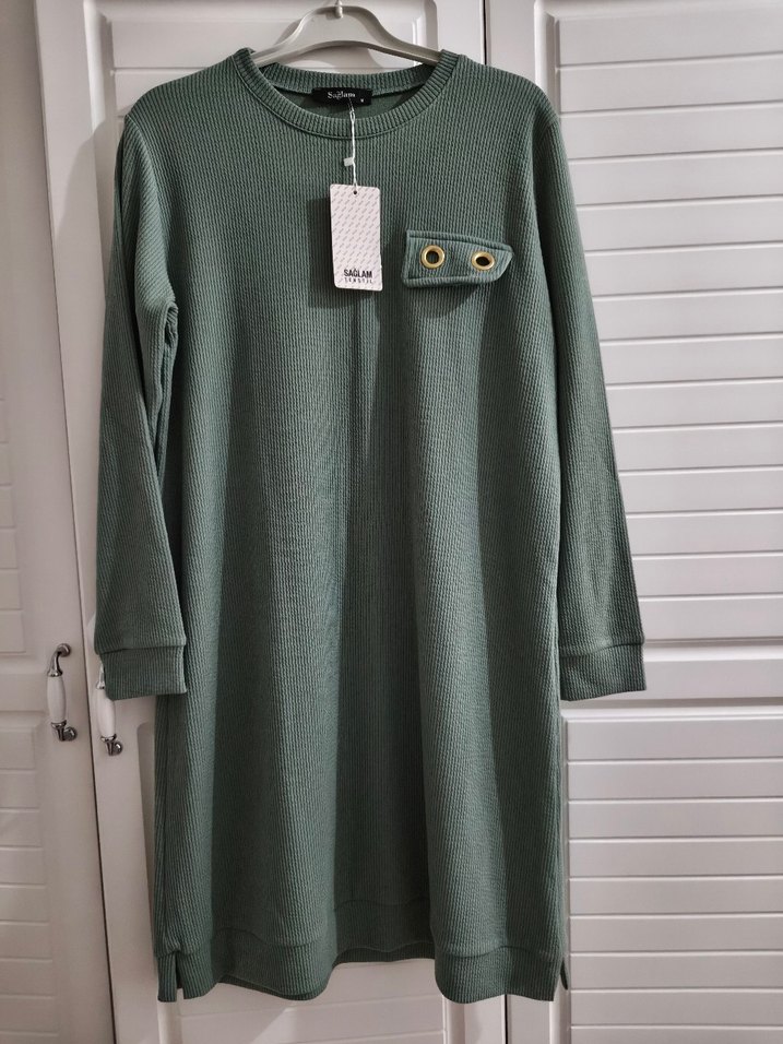 Yeşil Uzun Kollu Salaş Kadın Tunik - Görsel 4