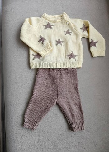 kahverengi Yıldızlı sarı Triko Bebek Takımı - Görsel 3