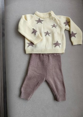 kahverengi Yıldızlı sarı Triko Bebek Takımı - Görsel 4