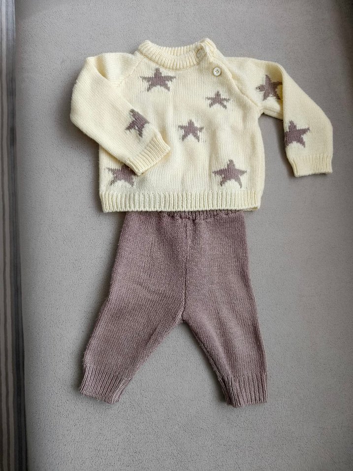 kahverengi Yıldızlı sarı Triko Bebek Takımı - Görsel 3
