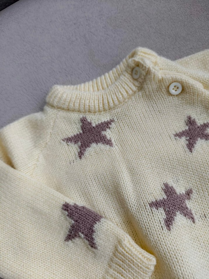 kahverengi Yıldızlı sarı Triko Bebek Takımı - Görsel 2