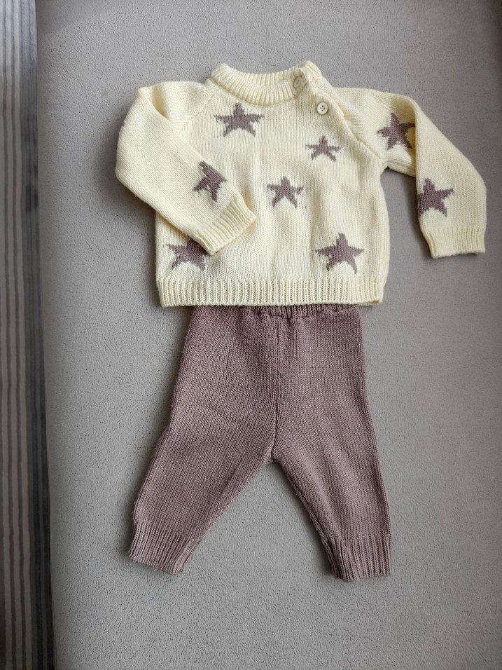 kahverengi Yıldızlı sarı Triko Bebek Takımı - Görsel 4