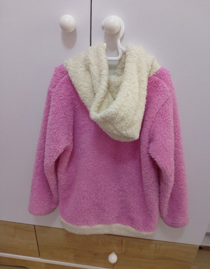 Kız Çocuk Kapüşonlu Düğmeli Pembe Ceket - Görsel 2