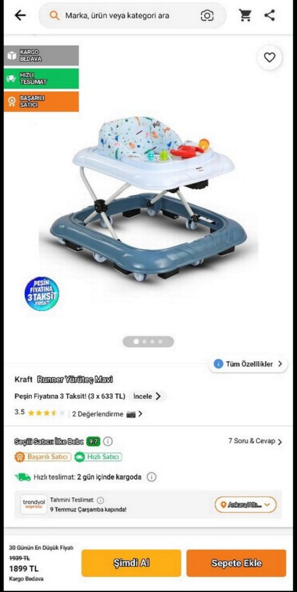 Mavi Bebek Yürüteci Oyuncaklı - Görsel 3